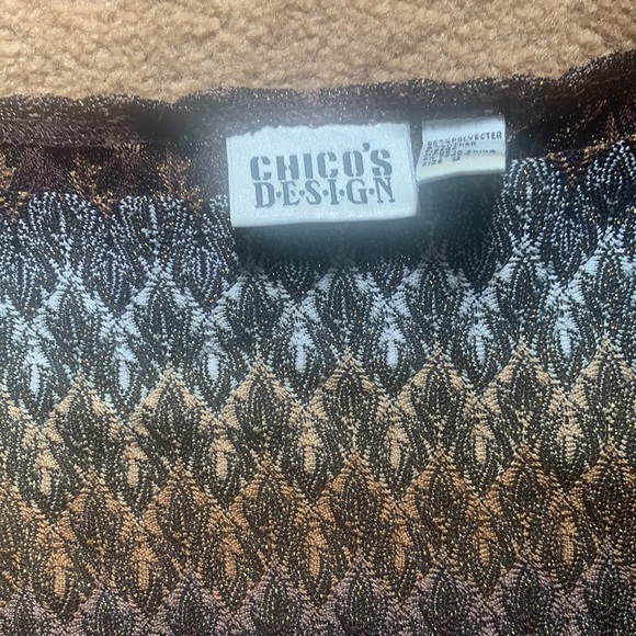 CHICOS DESIGN BROWN GOLDEN THREADS KNIT ZIG ZAG CHEVRON TEXTURE CAMI TOP NEW - Picture 2 of 8